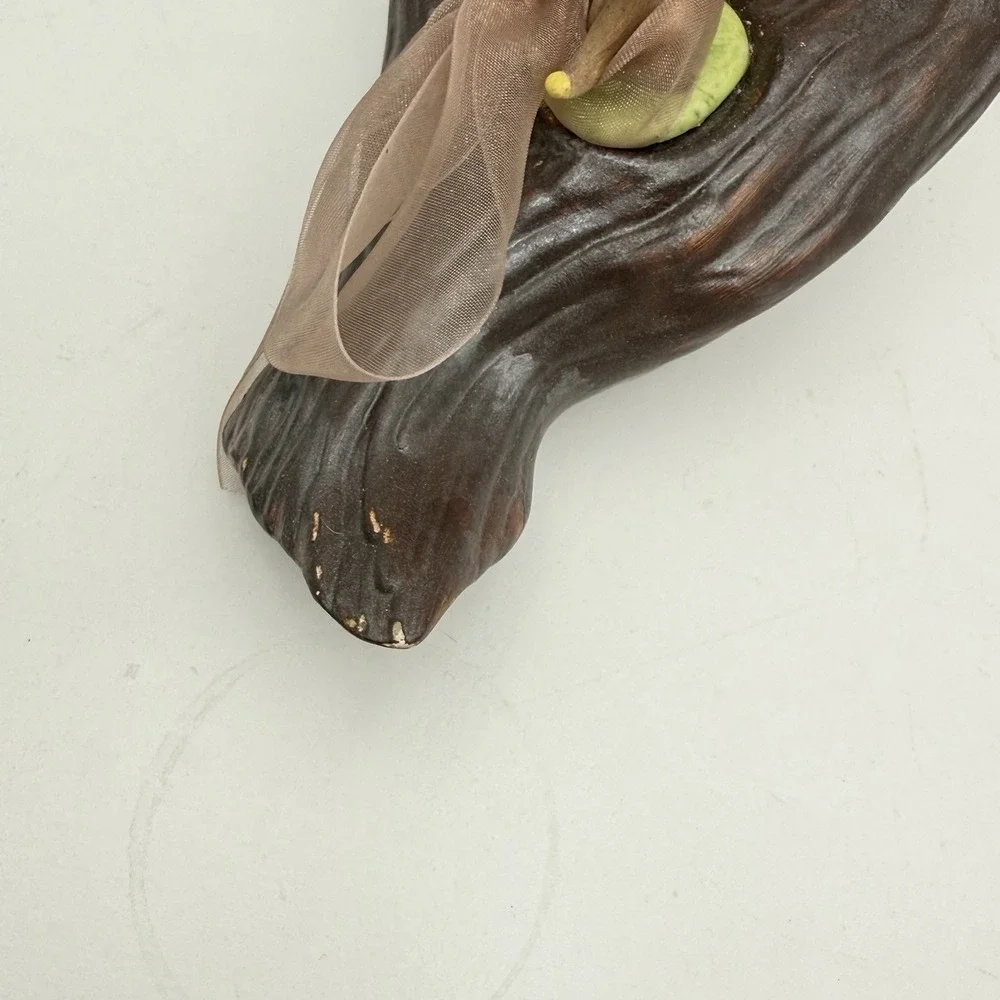 Vtg 50s Ceramic Girl Garden Pixie Elf On Log w/ Butterfly Kitschy Mid Century